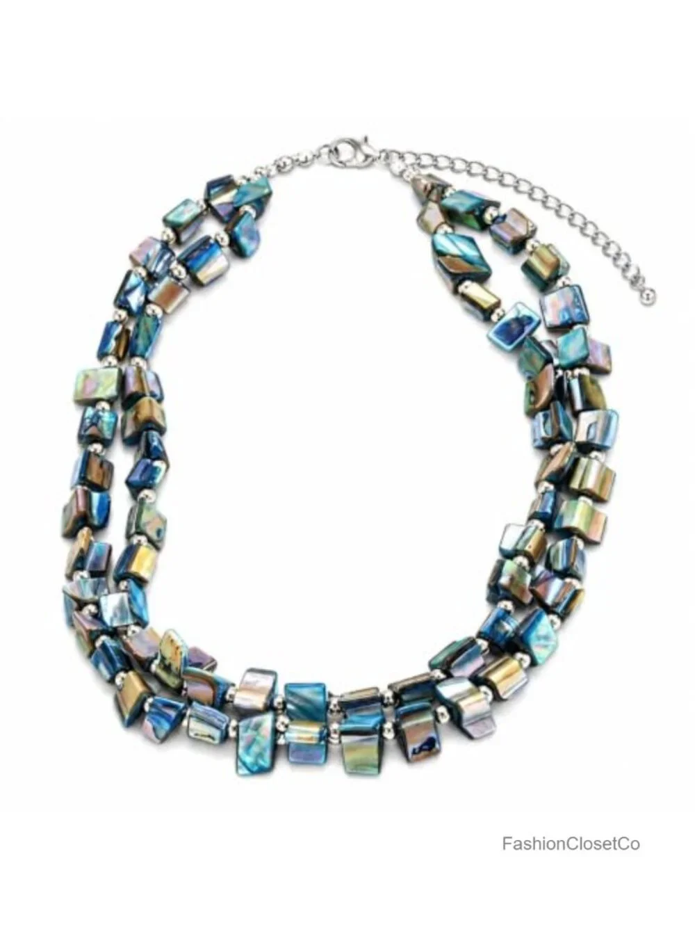 Boho Double Layer Seashell Beaded Necklace, Adjustable Geometric Choker for